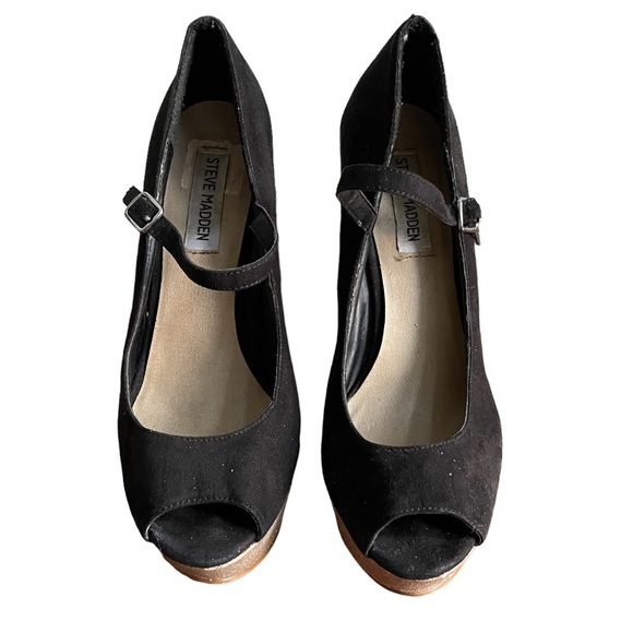 Steve Madden Black Open Toe with Shimmery Gold  Supper Hight Heels Wedges Size:7 - Picture 5 of 10